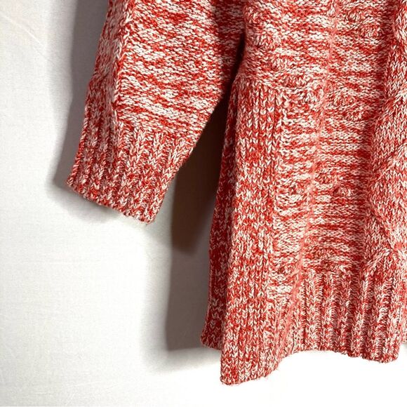 Lucky Brand Tunic Knit Sweater Red Orange White Large High Mock Neck Oversized - Picture 2 of 7